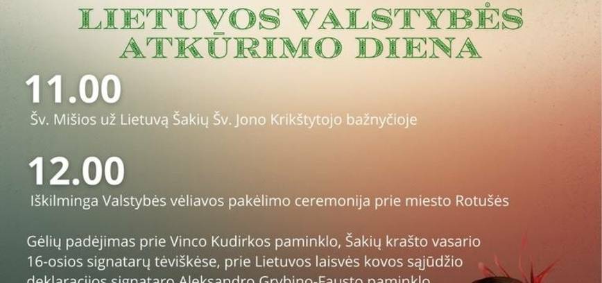Lietuvos valstybės atkūrimo diena Šakiuose