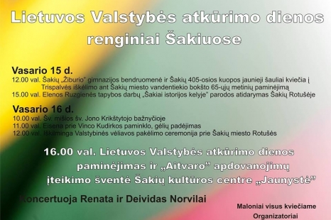 Lietuvos Valstybės atkūrimo dienos renginiai Šakiuose